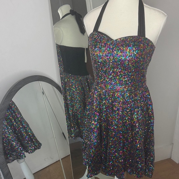 Chi Chi London Dresses & Skirts - Sequin Mini -  Chi Chi London Colorful Sequin Halter Party Dress - NWT - Sz 6